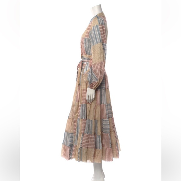 Zimmermann Patchwork Stripe Tiered Midi Dress in Blue, Pink, Cream - Picture 3 of 3
